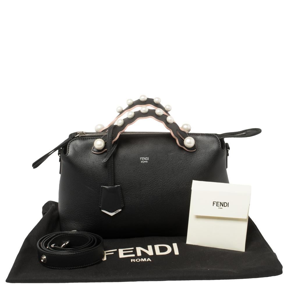 Fendi Black Leather Faux Pearl Embellished Medium By The Way Satchel 8