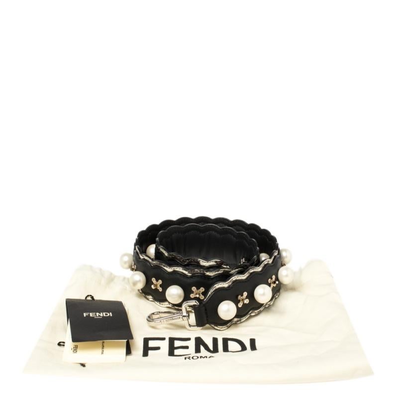 Fendi Black Leather Faux Pearl Embellished Strap You Bag Strap 3