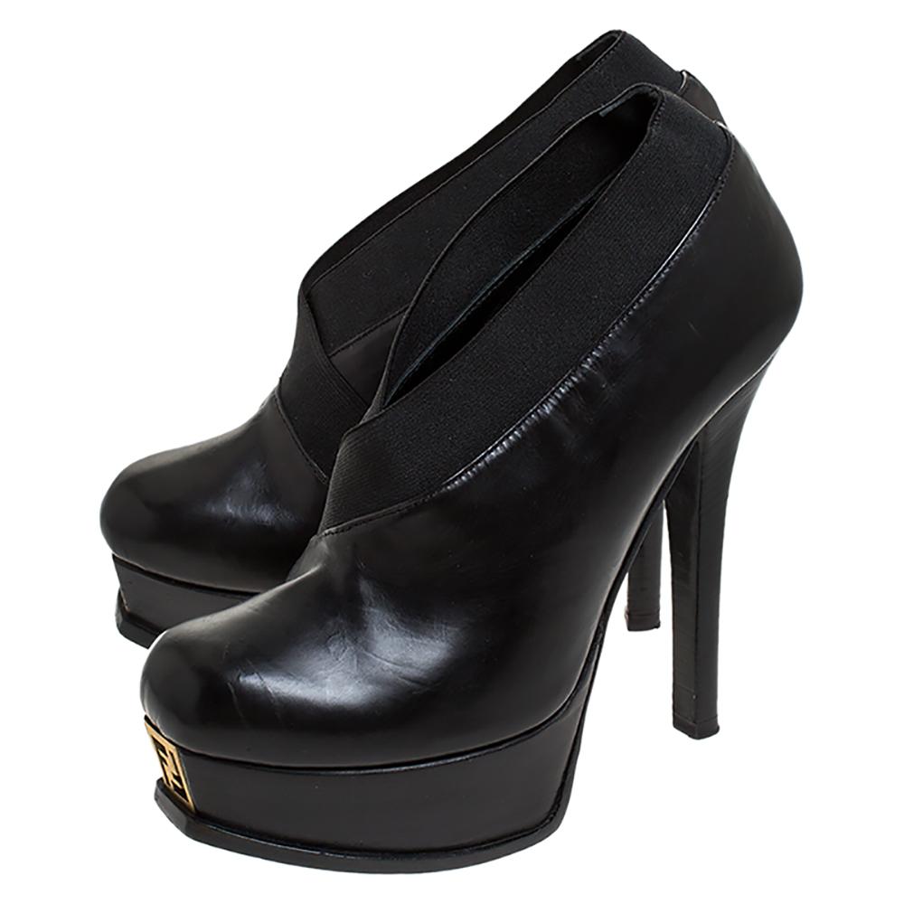 Fendi Black Leather Faux-wrap Fendista Platform Ankle Booties Size 37 1