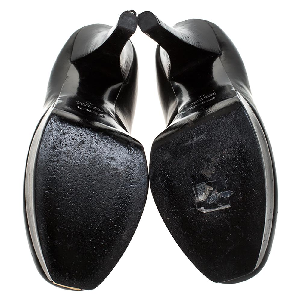 Fendi Black Leather Faux-wrap Fendista Platform Ankle Booties Size 37 2