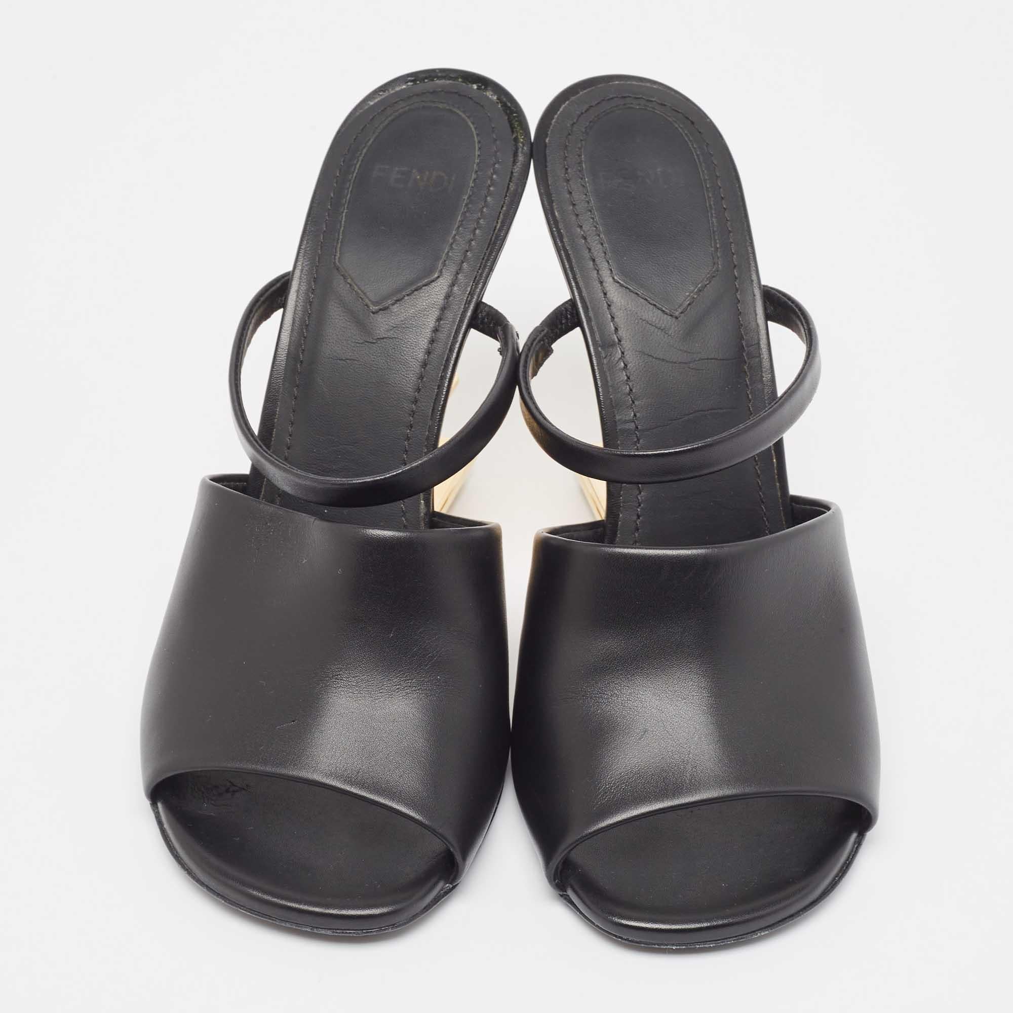Women's Fendi Black Leather Fendi First Slide Sandals Size 37