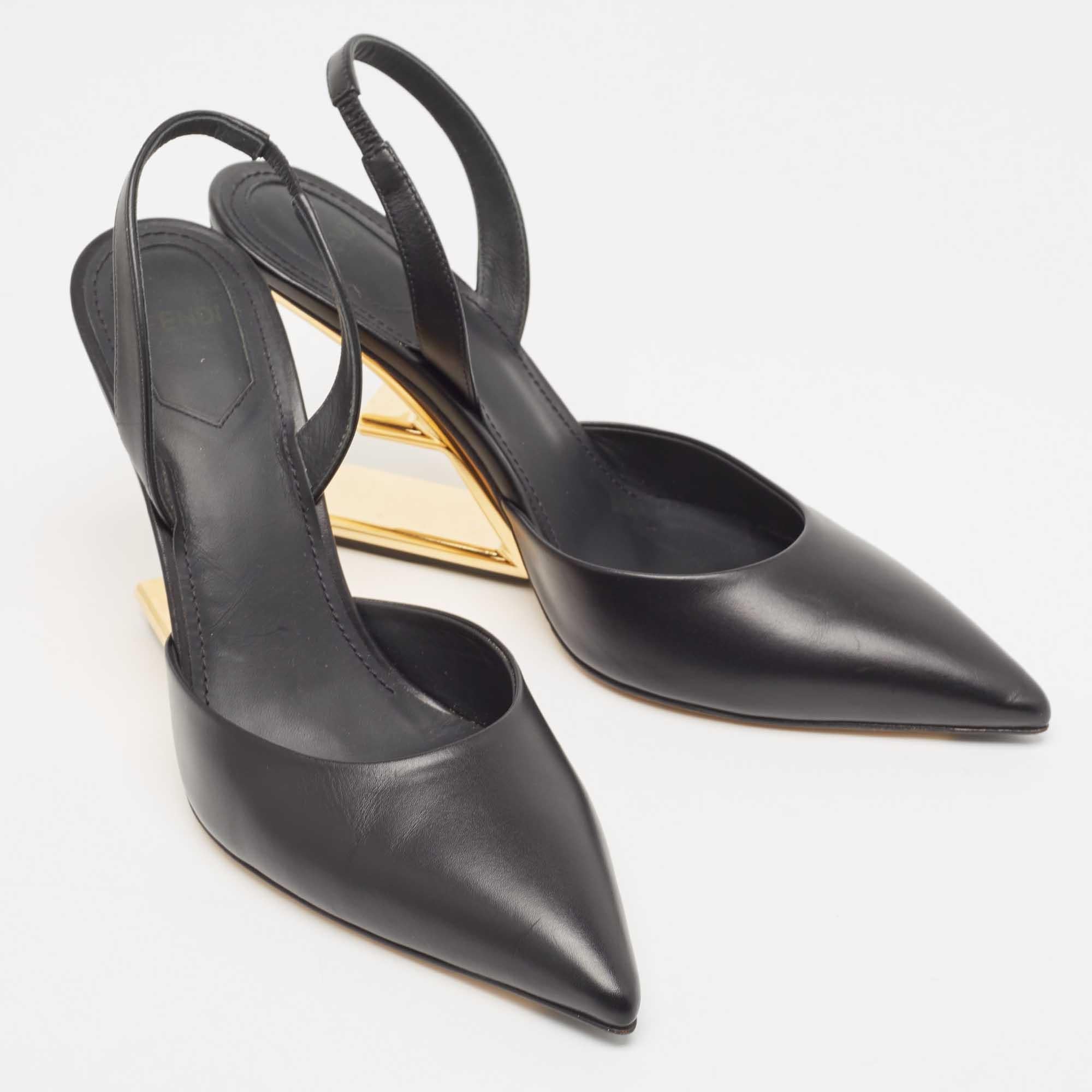 Fendi Black Leather Fendi first Slingbacks Pumps Size 38.5 In Good Condition For Sale In Dubai, Al Qouz 2