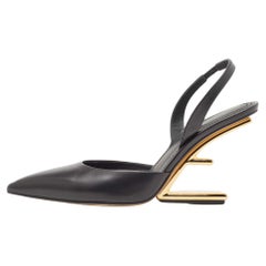 Fendi Black Leather Fendi first Slingbacks Pumps Size 38.5