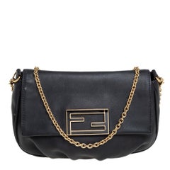 Fendi Black Leather Fendista Chain Shoulder Bag