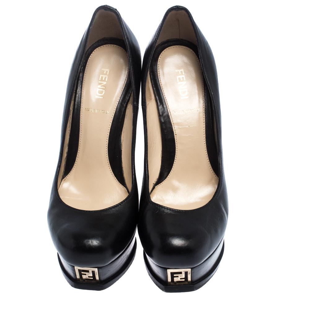 Fendi Black Leather Fendista Platform Pumps Size 36.5 For Sale at ...