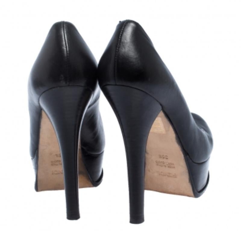 Fendi - Escarpins à plateforme en cuir noir Fendista - Taille 36.5 en vente 1