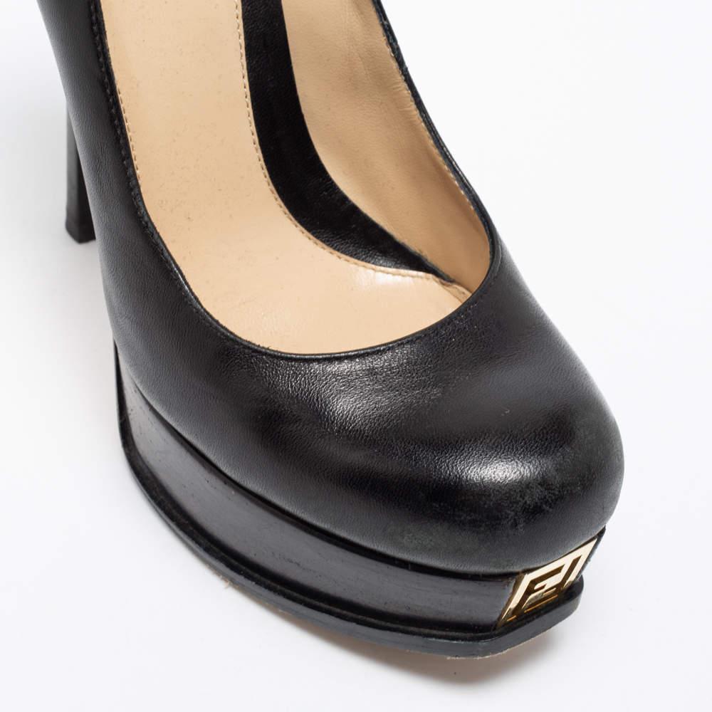 Fendi Black Leather Fendista Platform Pumps Size 37.5 3