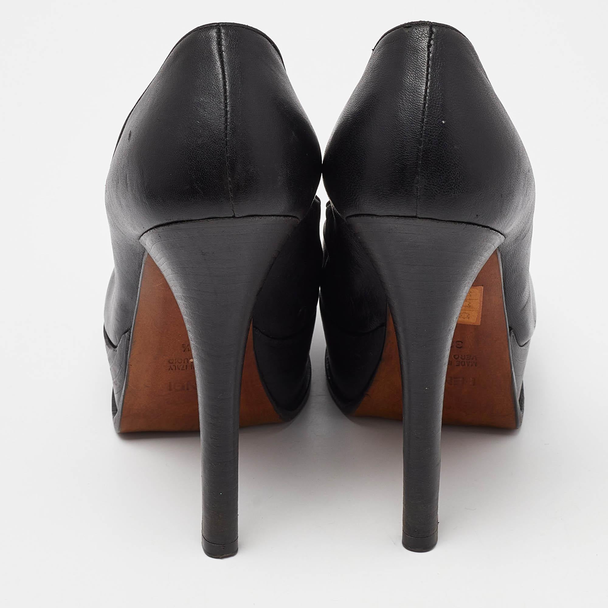 Fendi Black Leather Fendista Platform Pumps Size 38.5 For Sale 1
