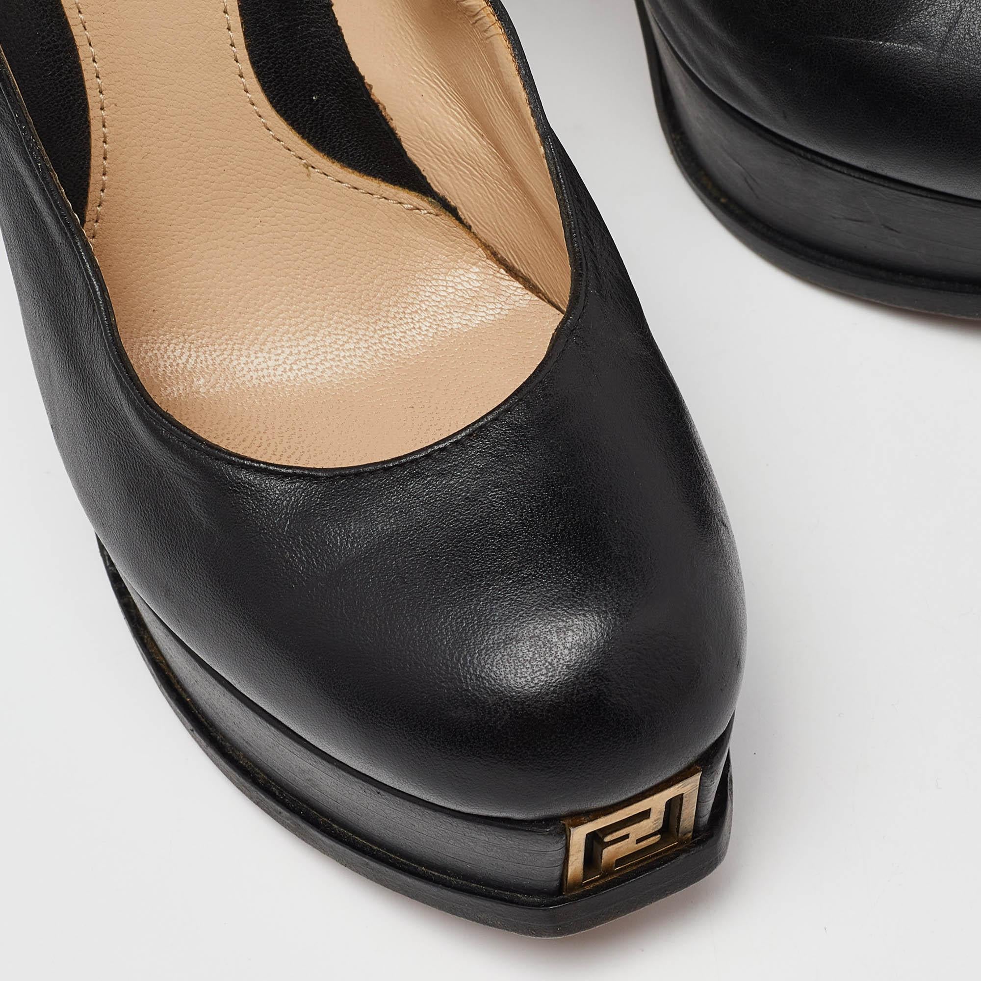 Fendi Black Leather Fendista Platform Pumps Size 38.5 For Sale 3