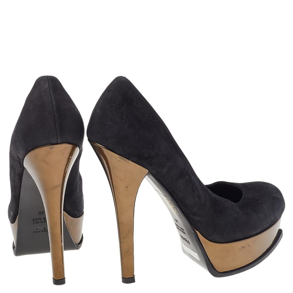 Fendi Black Leather Fendista Platform Pumps Size 40 For Sale 2