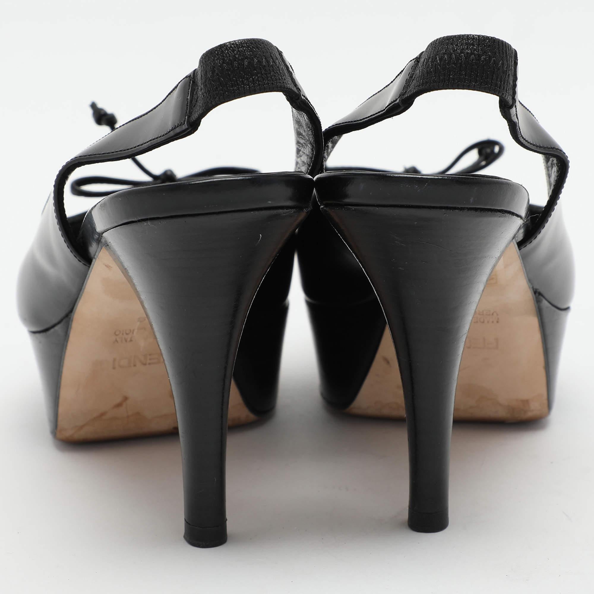 Fendi Black Leather Fendista Platform Slingback Pumps Size 38 For Sale 1