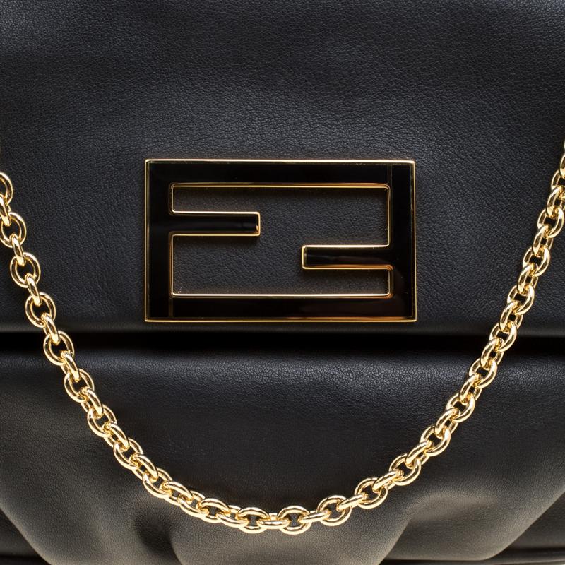 Women's Fendi Black Leather Fendista Pochette Crossbody Bag