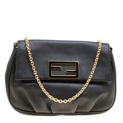 Fendi Schwarz Leder Fendista Pochette Crossbody Tasche