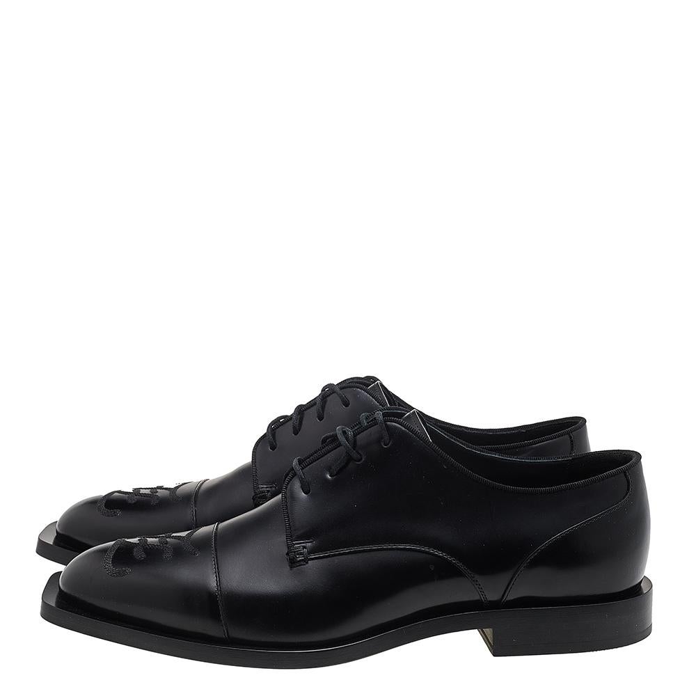 Fendi Black Leather FF Karligraphy Cap Toe Lace Up Derby Size 43 4