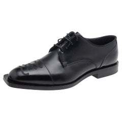 Fendi Black Leather FF Karligraphy Cap Toe Lace Up Derby Size 43