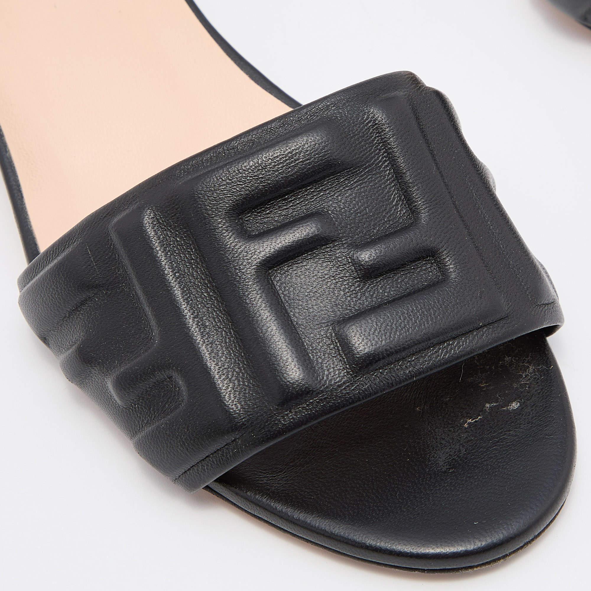 Fendi Black Leather FF Motif Slip On Sandals Size 36 3