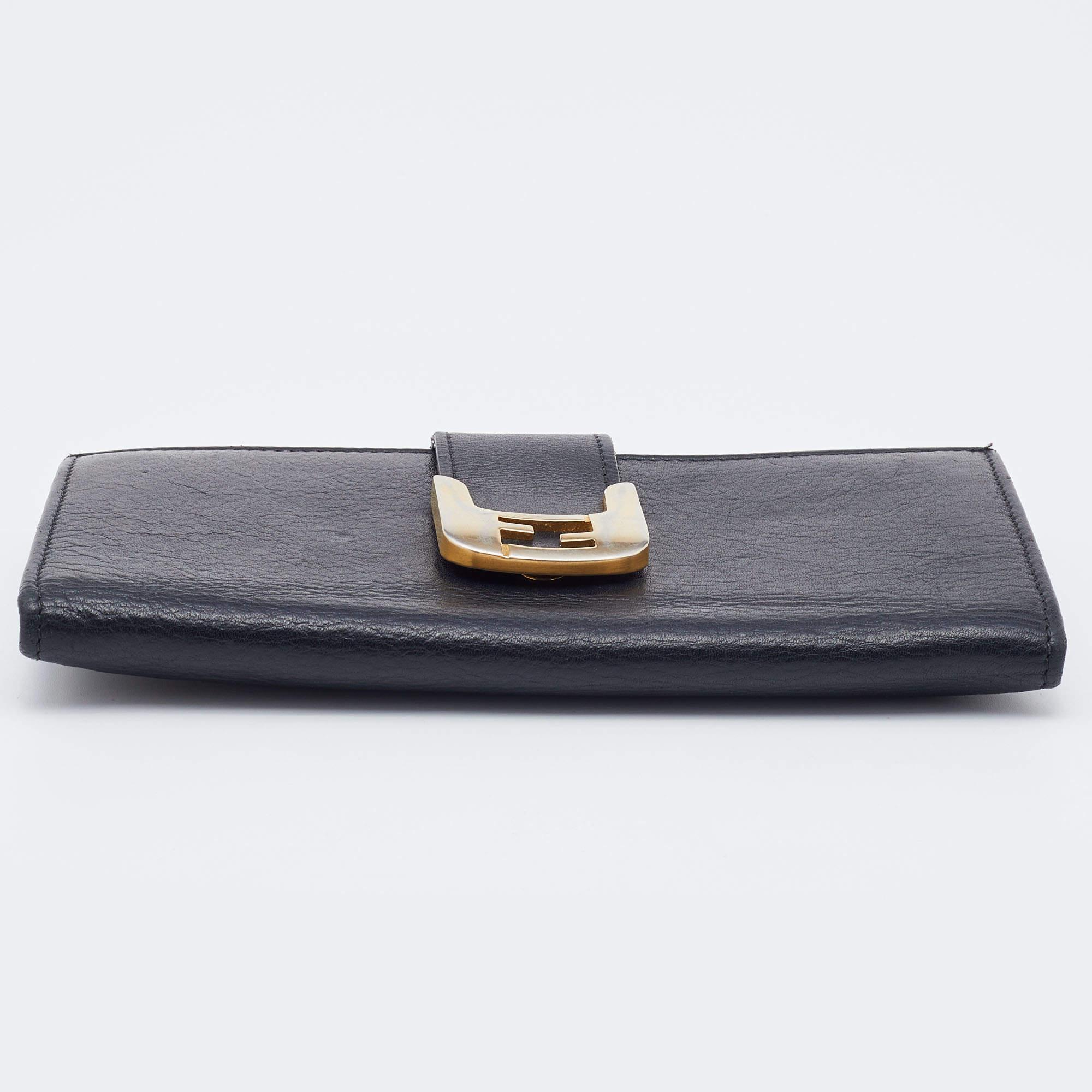 Fendi Black Leather Flap Continental Wallet For Sale 2