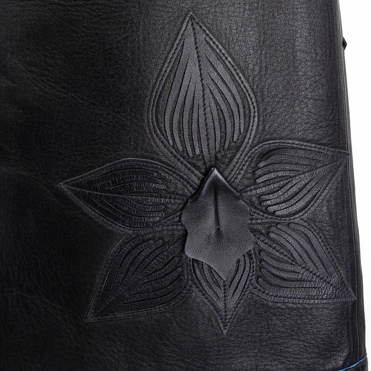 FENDI black leather FLORAL A-LINE Skirt 42 M 1