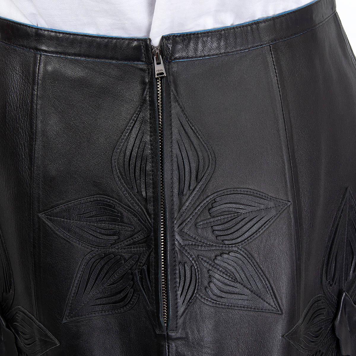 FENDI black leather FLORAL A-LINE Skirt 42 M 2