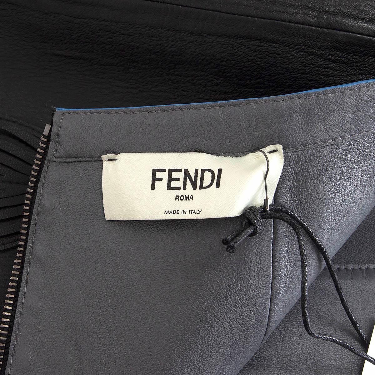 FENDI black leather FLORAL A-LINE Skirt 42 M 3