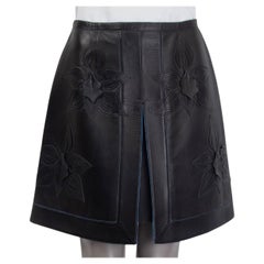 FENDI black leather FLORAL A-LINE Skirt 42 M