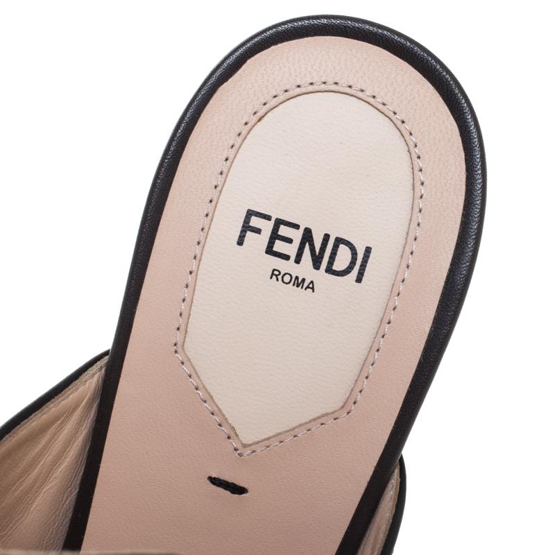 Fendi Black Leather Floral Appliqué Mule Sandals Size 39.5 2