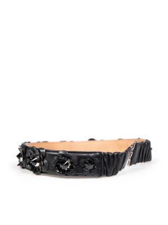 Fendi Black Leather Floral Embroidered Belt