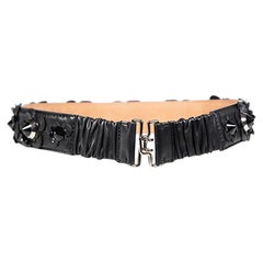 Fendi Black Leather Floral Embroidered Belt