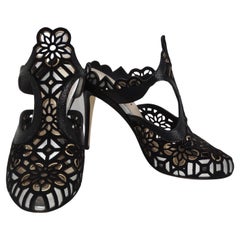 Fendi Black Leather Flower Cut Out Heels