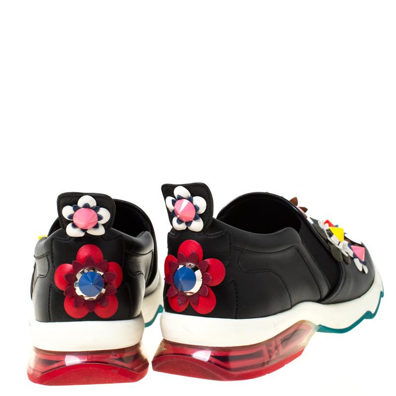 Women's Fendi Black Leather Flowerland Ffast Slip On Sneakers Size 40 For Sale
