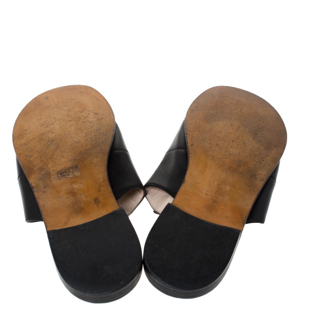Women's Fendi Black Leather Flowerland Slide Sandals Size 39