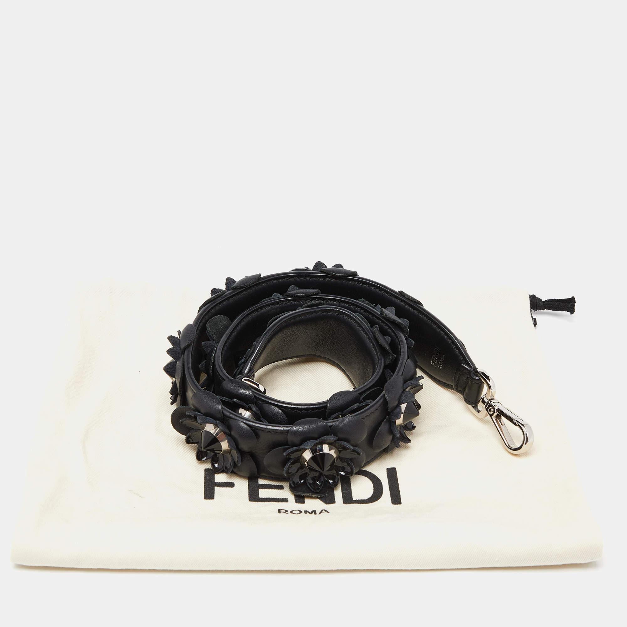 Fendi Black Leather Flowerland Strap You Shoulder Bag Strap 1