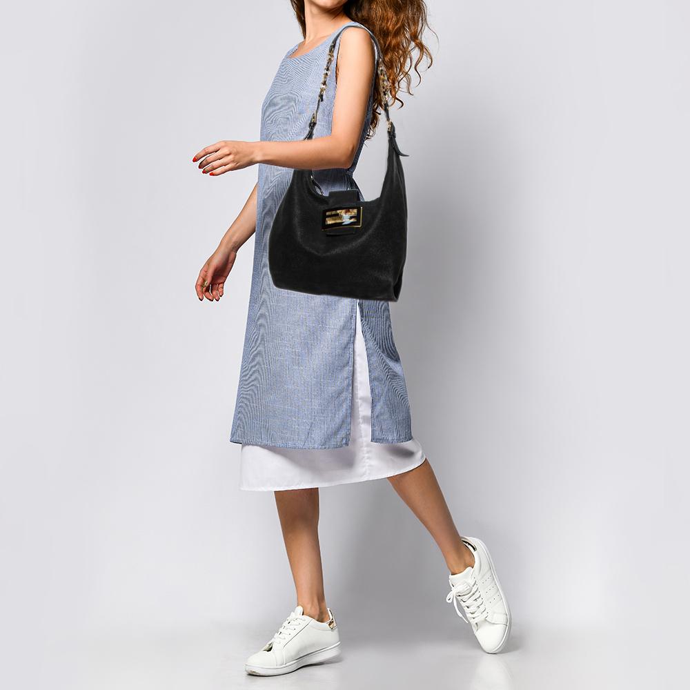 Fendi Black Leather Forever Borsa Hobo In Good Condition In Dubai, Al Qouz 2