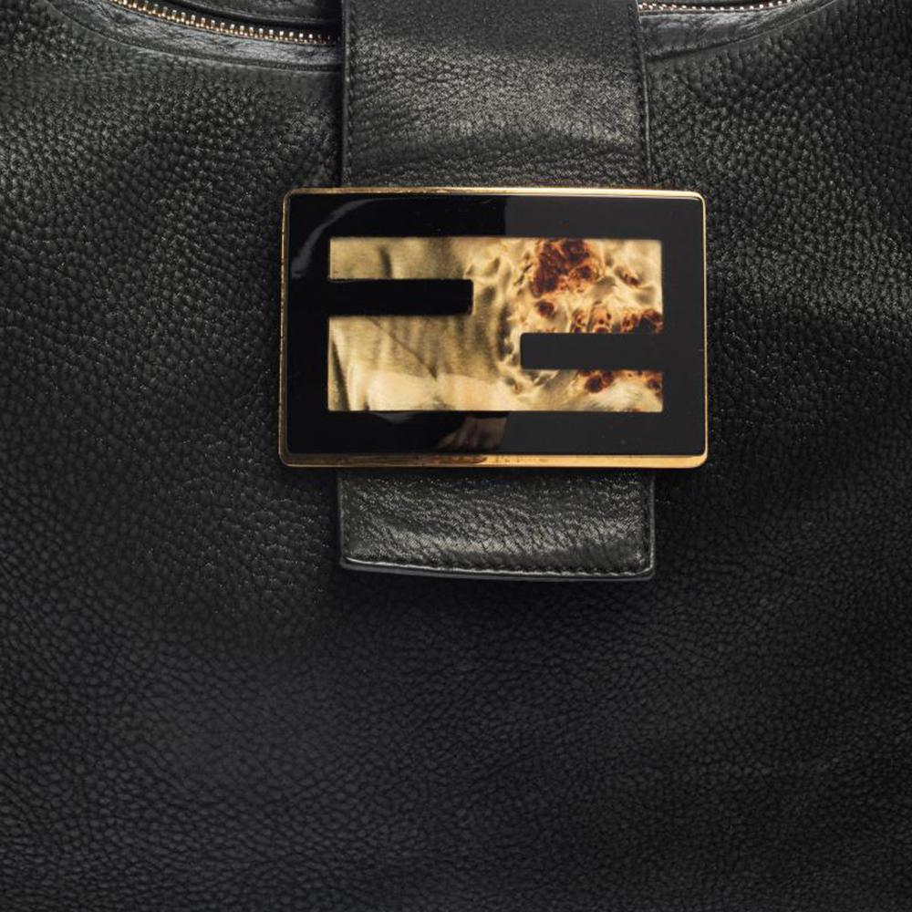 Fendi Black Leather Forever Borsa Hobo 4