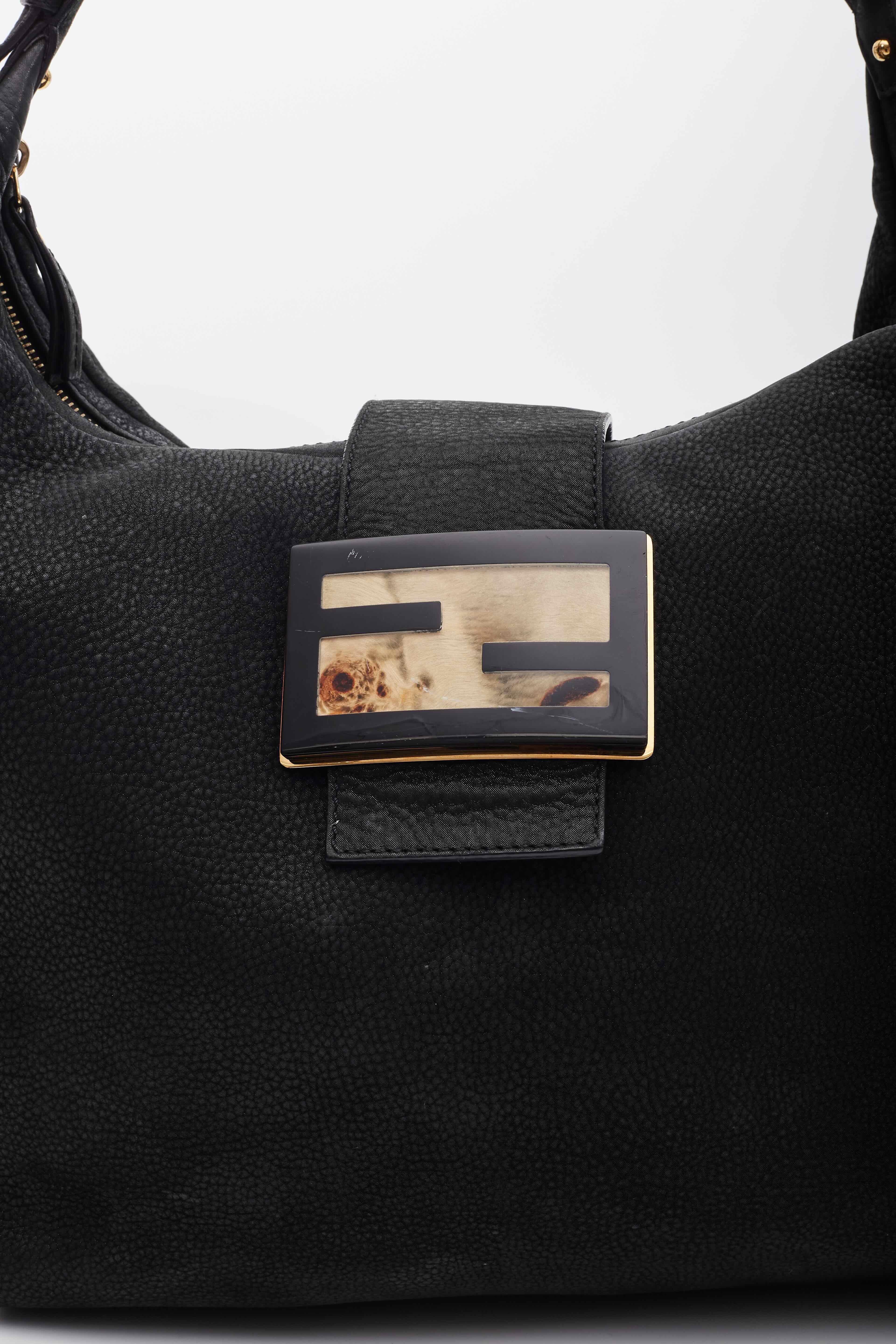 Fendi Black Leather Forever Mama Shoulder Bag Large For Sale 9
