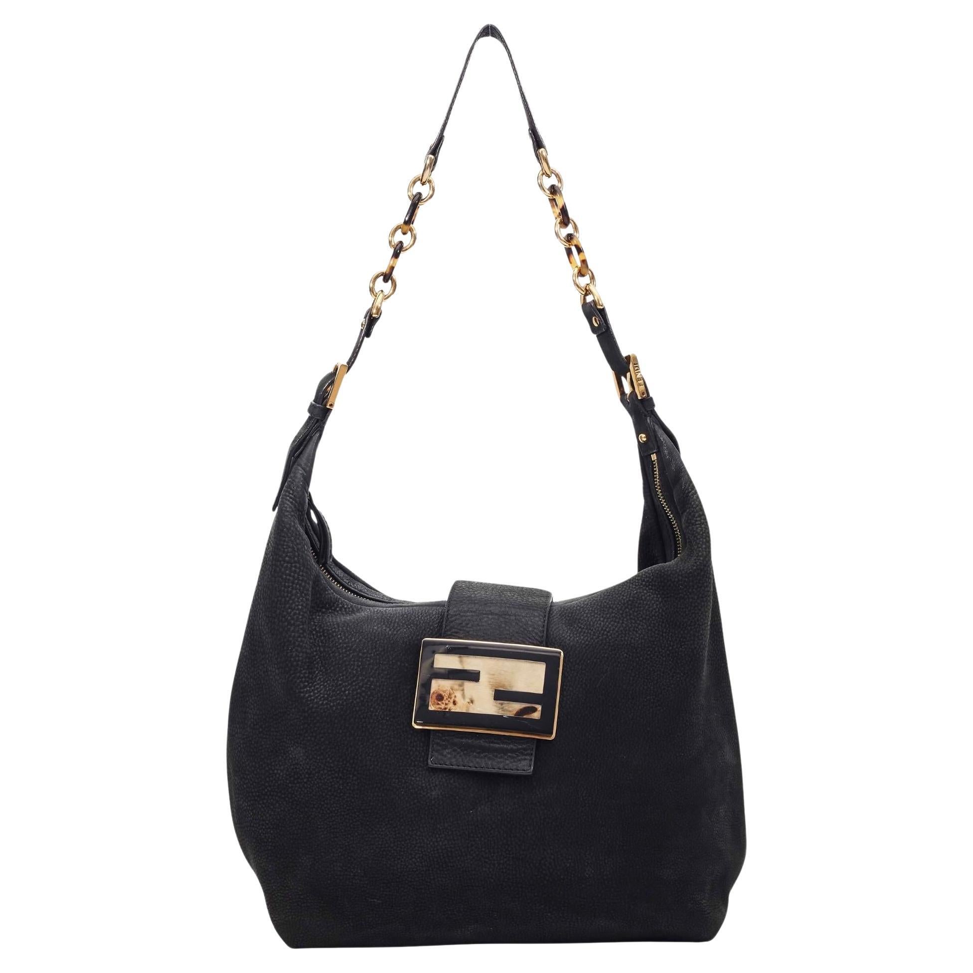 Fendi Black Leather Forever Mama Shoulder Bag Large For Sale