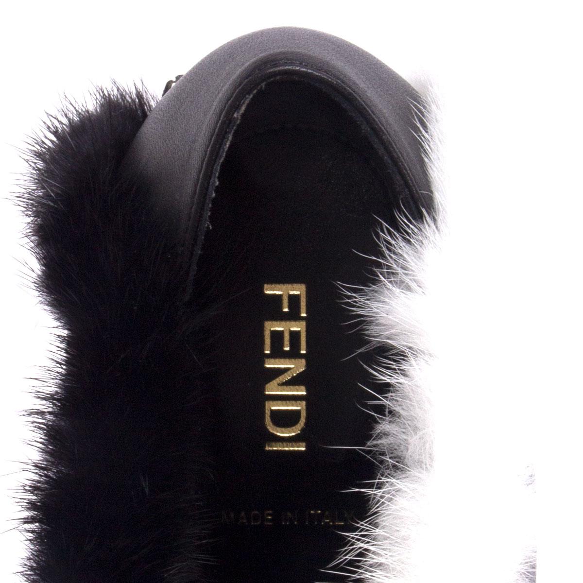 Black FENDI black leather FUR TRIM Ankle Boots Shoes 37 For Sale