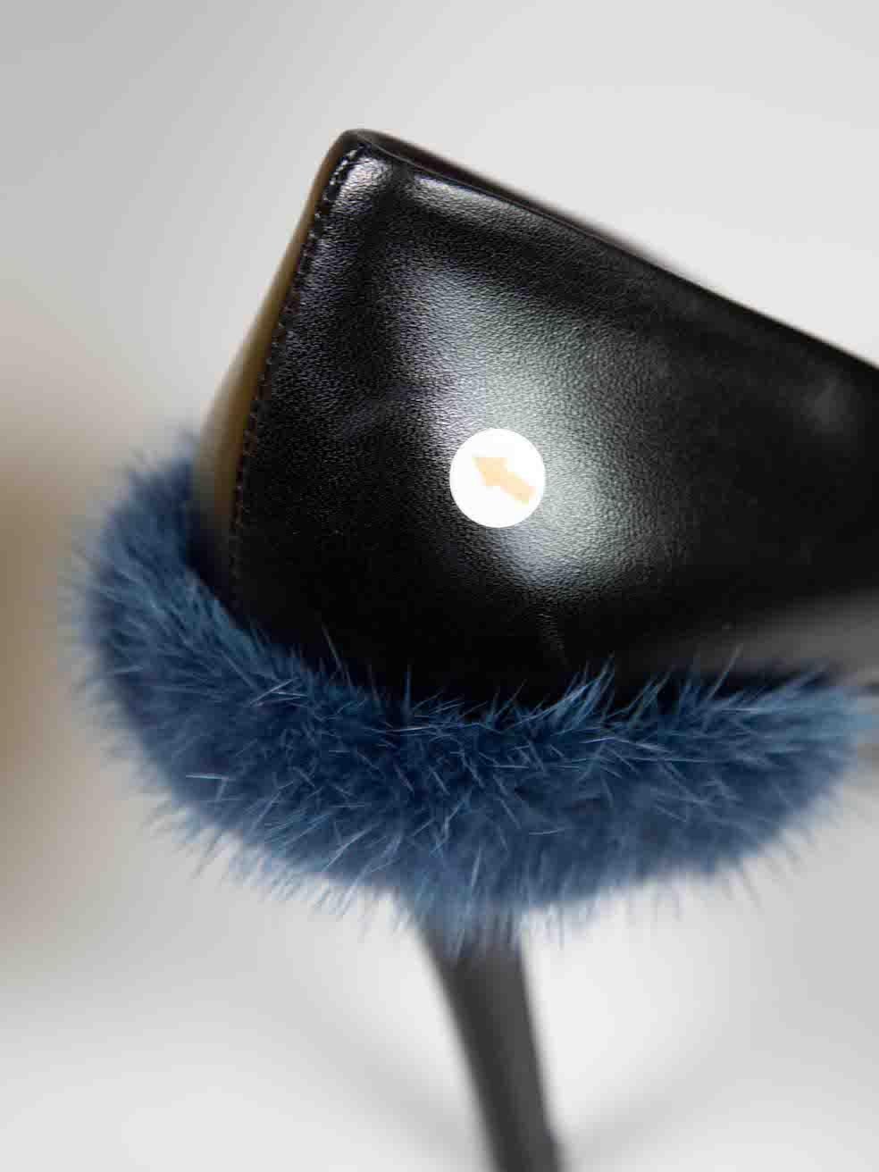 Fendi Black Leather Fur Trimmed Pointed Toe Heels Size IT 40 3