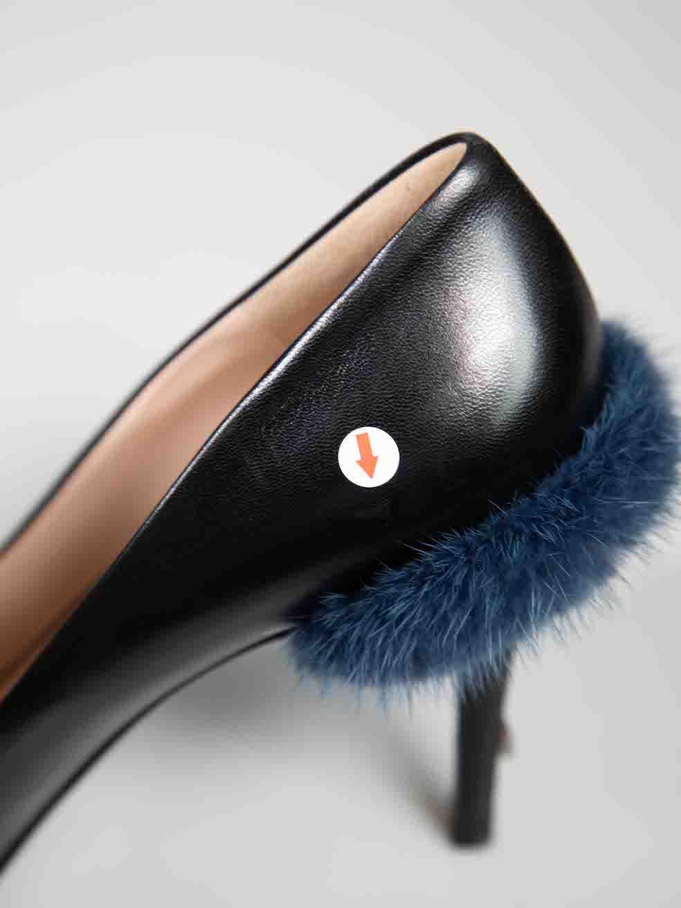 Fendi Black Leather Fur Trimmed Pointed Toe Heels Size IT 40 4