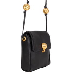 FENDI black leather GOLD BALLS MINI Flap Crossbody Bag VINTAGE