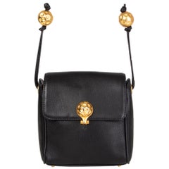 FENDI black leather GOLD BALLS MINI Flap Crossbody Bag Retro