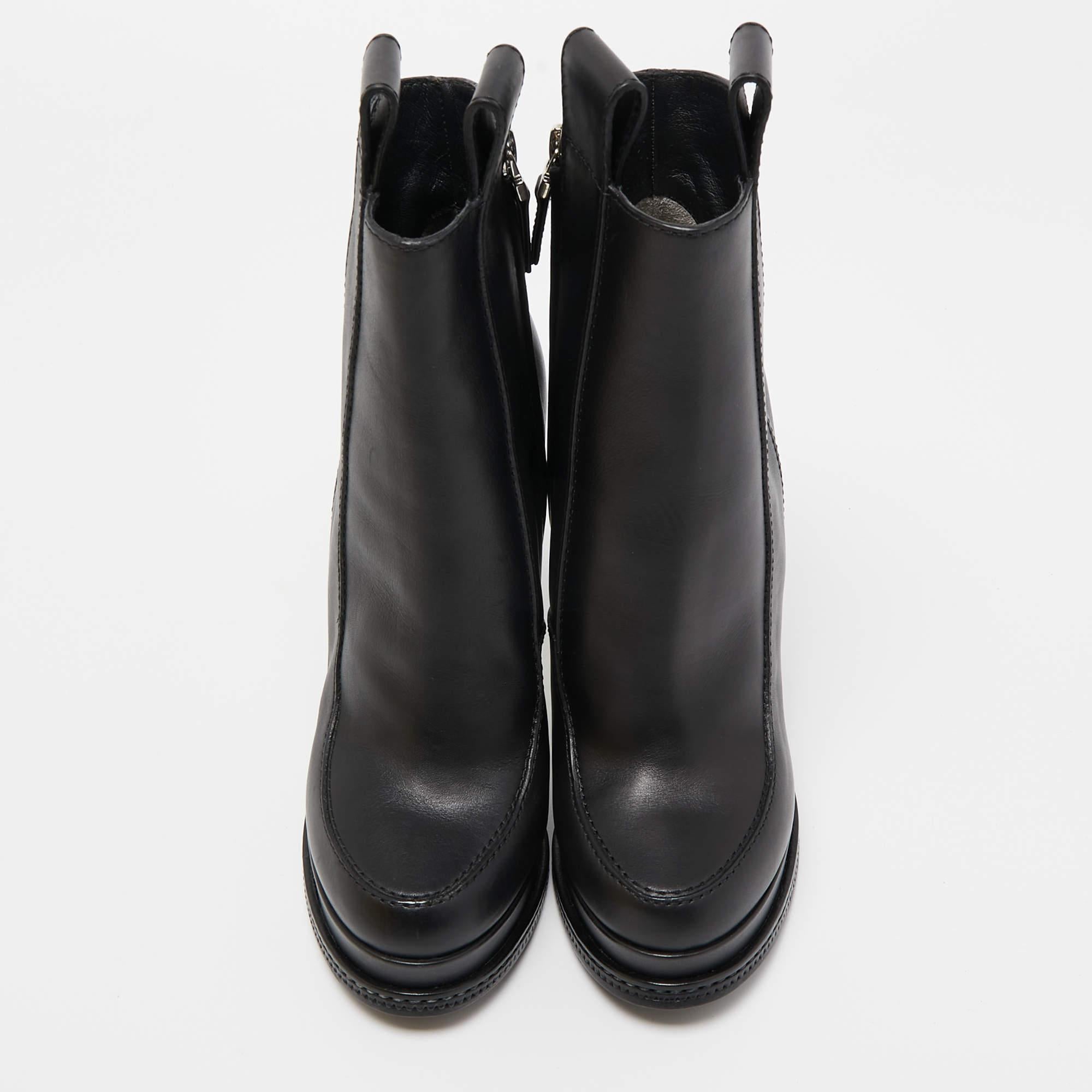 Women's Fendi Black Leather Ice Heel Ankle Boots Size 36
