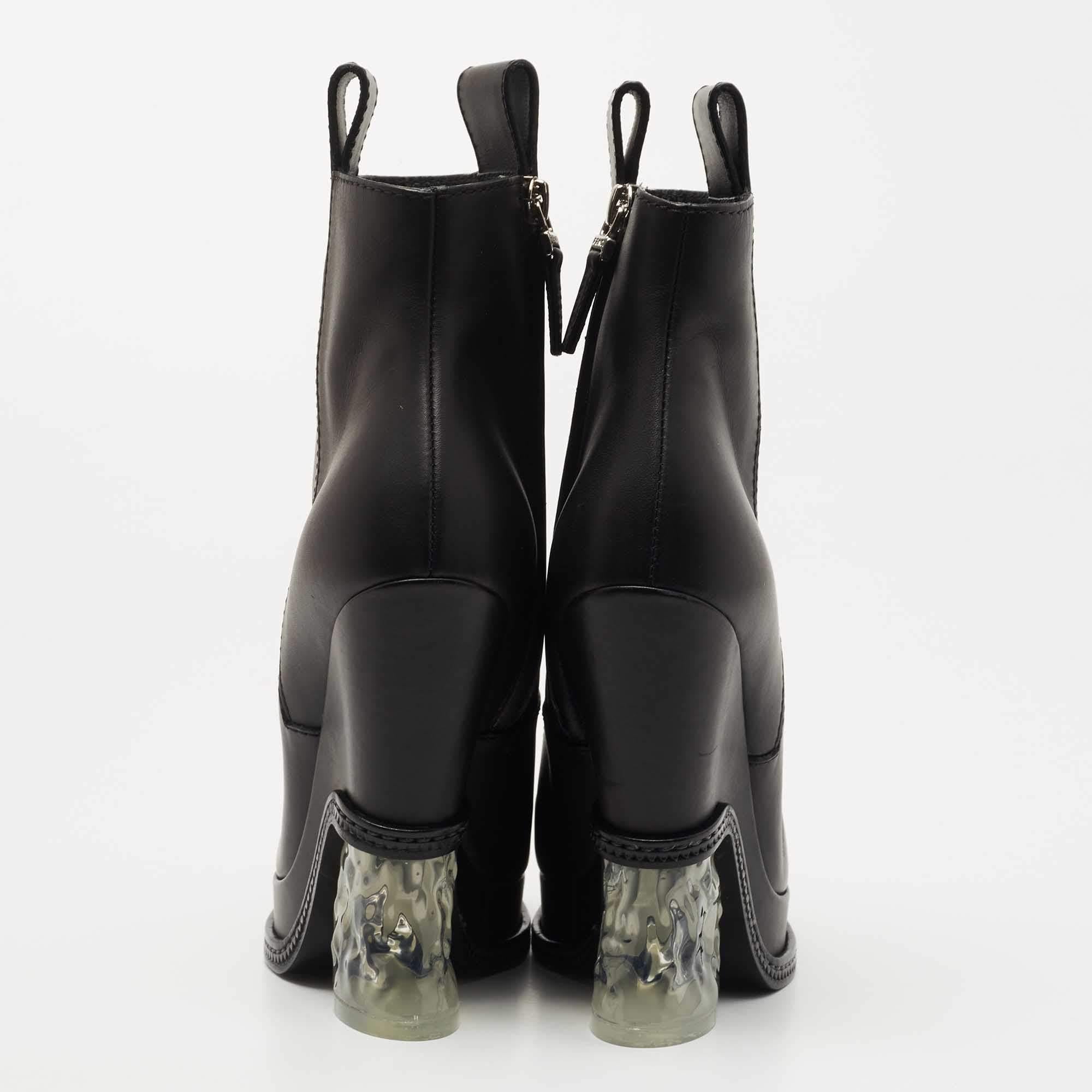 Fendi Black Leather Ice Heel Ankle Boots Size 36 2