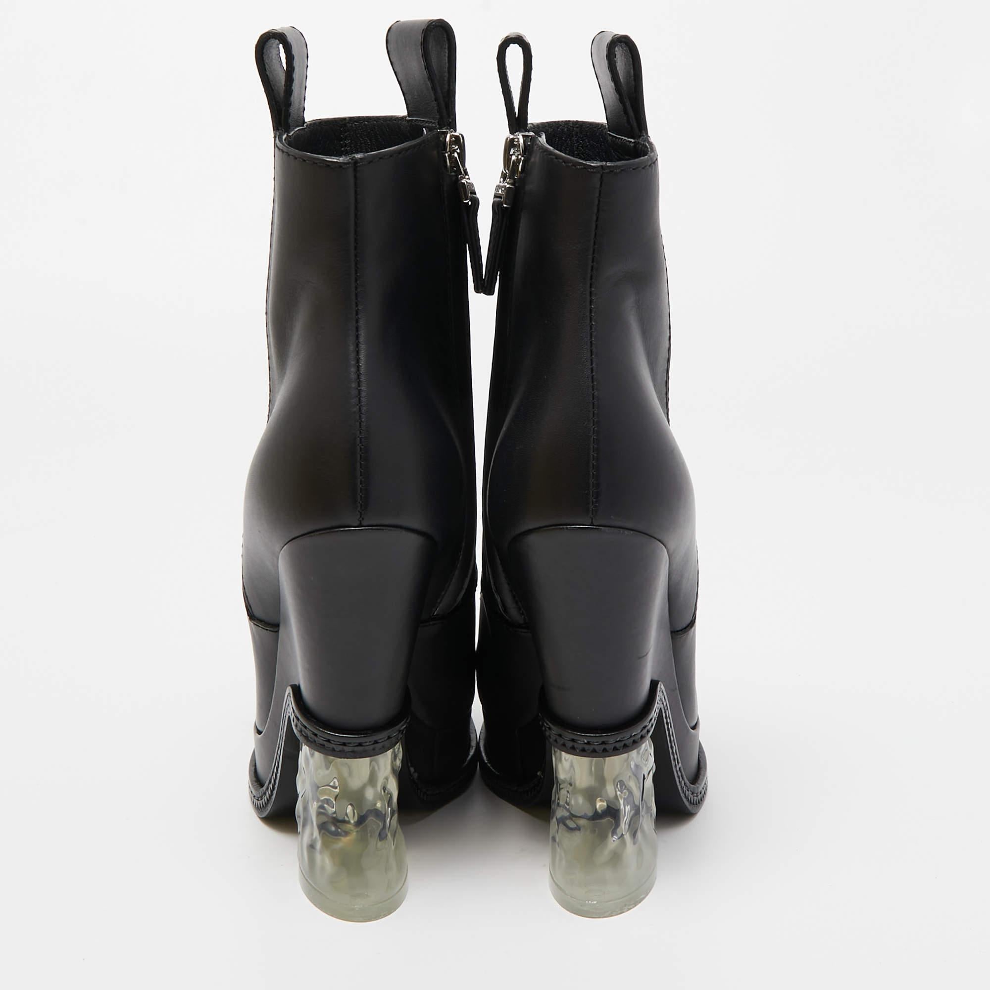 Fendi Black Leather Ice Heel Ankle Boots Size 36 For Sale 2