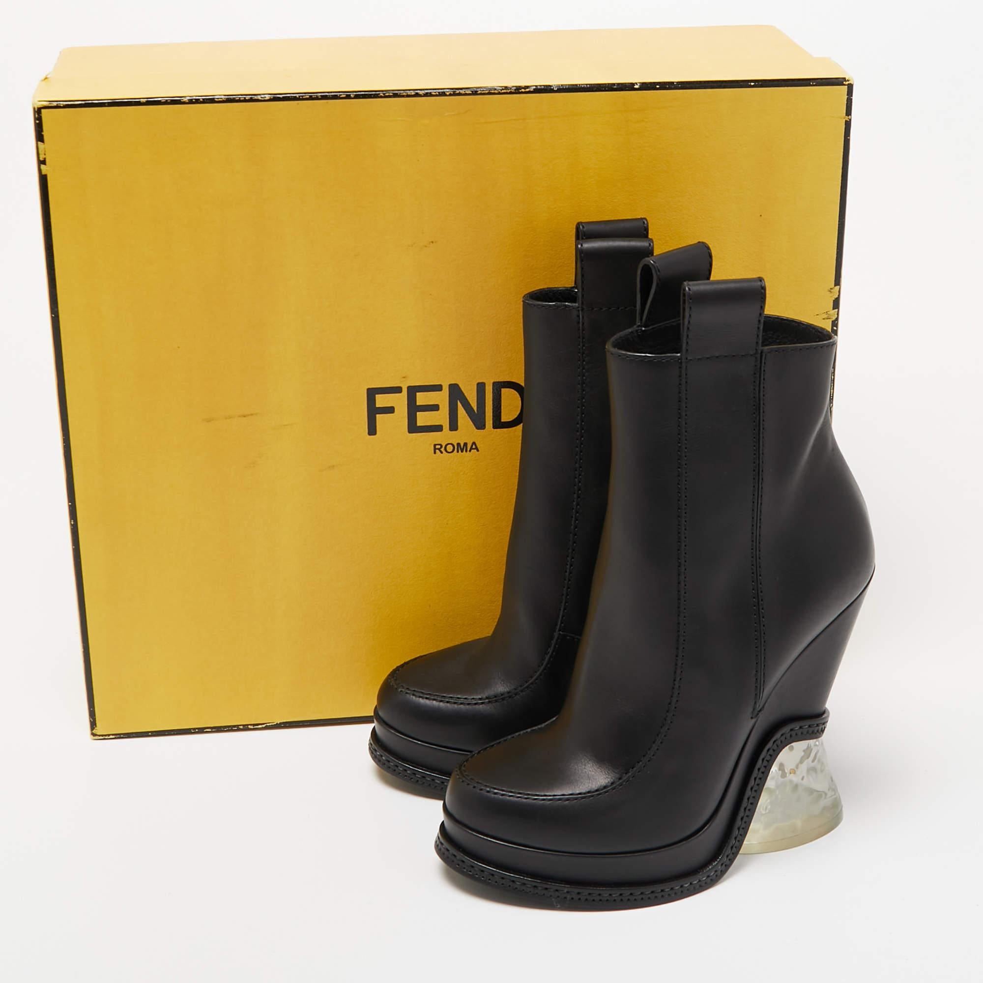 Fendi Black Leather Ice Heel Ankle Boots Size 36 For Sale 5