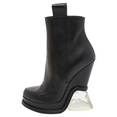 Fendi Black Leather Ice Heel Ankle Boots Size 36