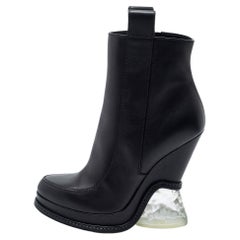 Fendi Black Leather Ice Heel Ankle Boots Size 40