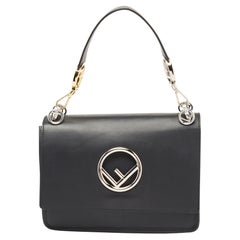 Fendi Black Leather Kan I F Logo Shoulder Bag