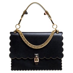 Fendi Black Leather Kan I Scalloped Shoulder Bag