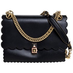 Fendi Black Leather Kan I Scalloped Shoulder Bag